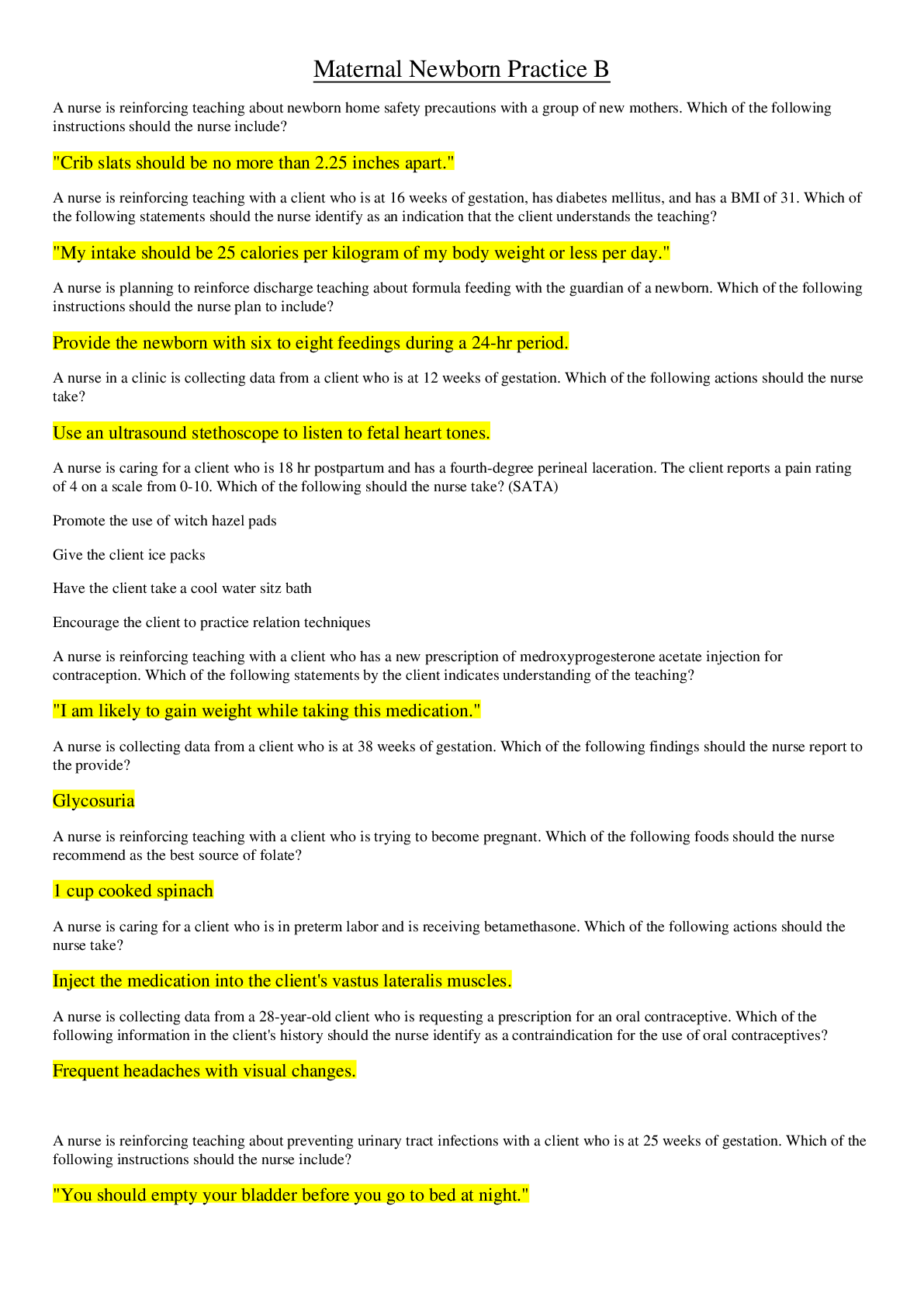 Preview image for ATI Maternal Newborn Practice B